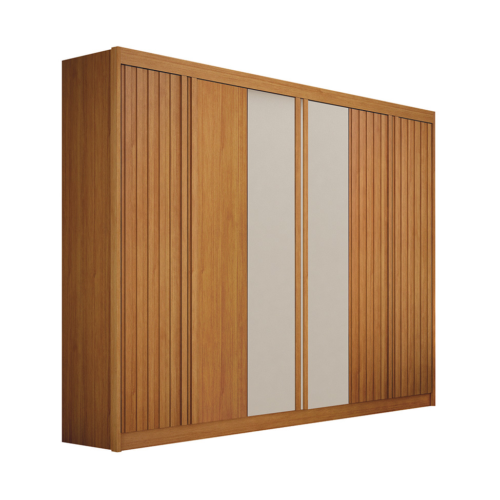 Guarda-Roupa Casal 100% MDF Ripado Braga New 6 Portas 6 Gavetas Cinamomo e Off White