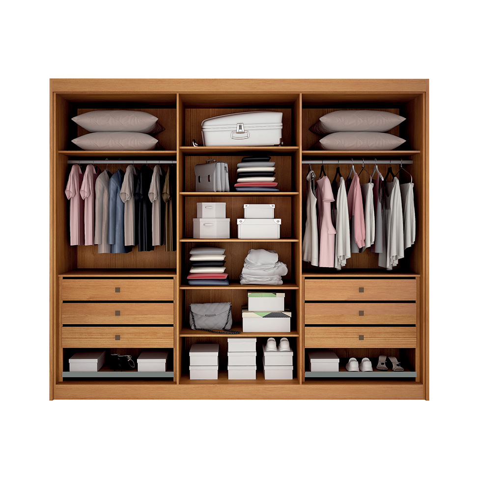 Guarda-Roupa Casal 100% MDF Ripado Braga New 6 Portas 6 Gavetas Cinamomo e Off White