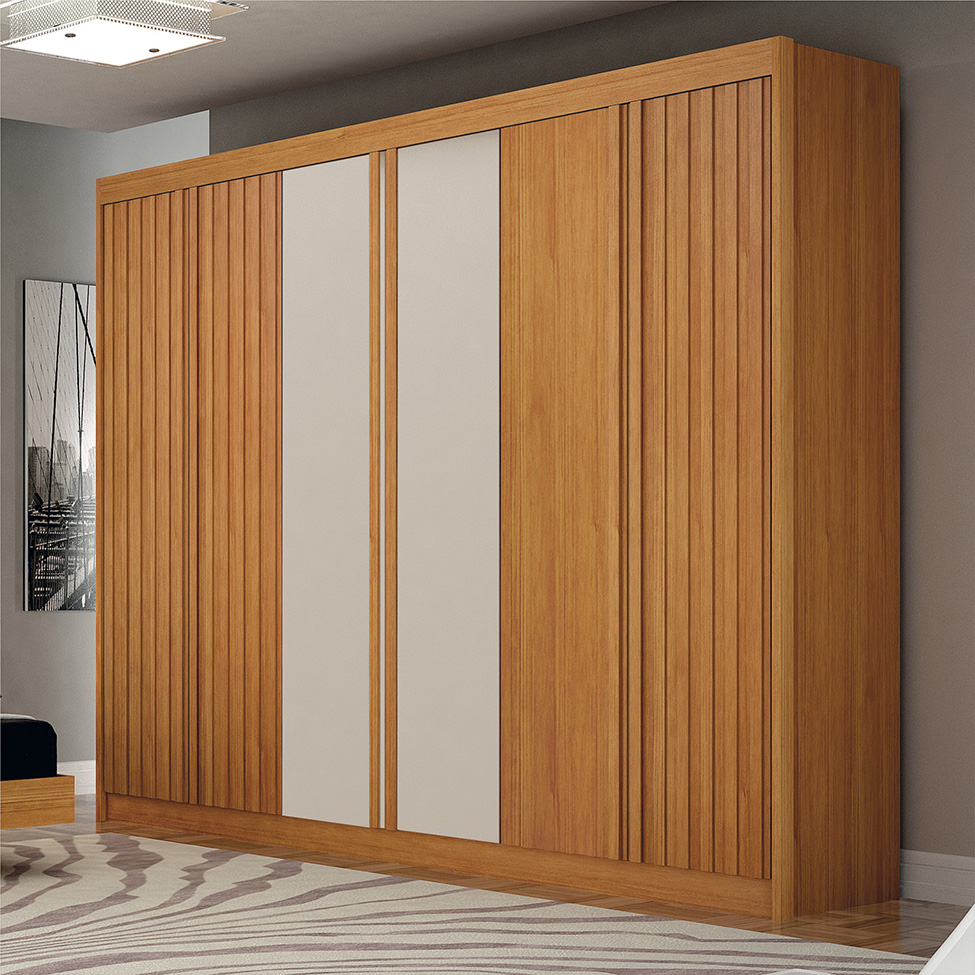Guarda-Roupa Casal 100% MDF Ripado Braga New 6 Portas 6 Gavetas Cinamomo e Off White