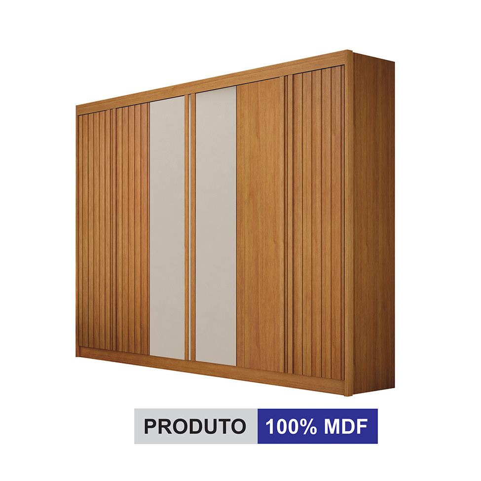 Guarda-Roupa Casal 100% MDF Ripado Braga New 6 Portas 6 Gavetas Cinamomo e Off White