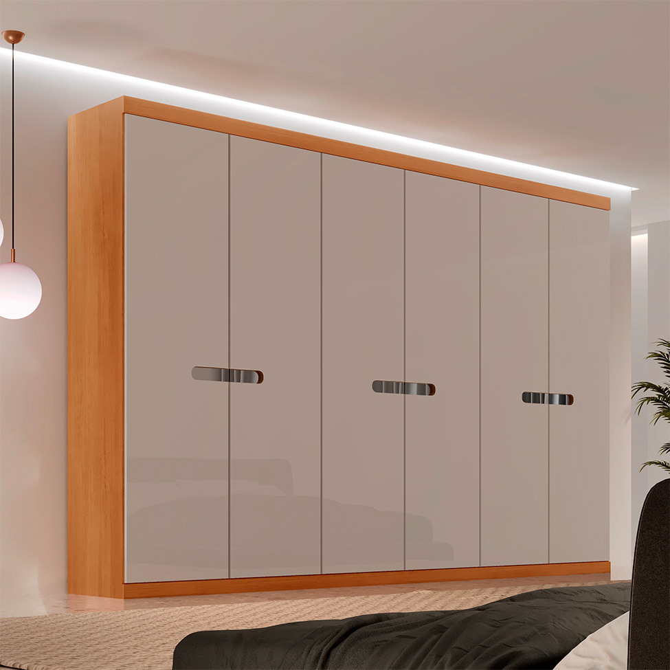 Guarda-Roupa Casal 100% MDF Spazio 6 Portas 6 Gavetas Naturale e Off White