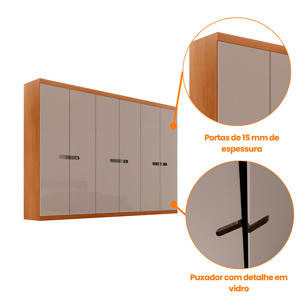 Guarda-Roupa Casal 100% MDF Spazio 6 Portas 6 Gavetas Naturale e Off White