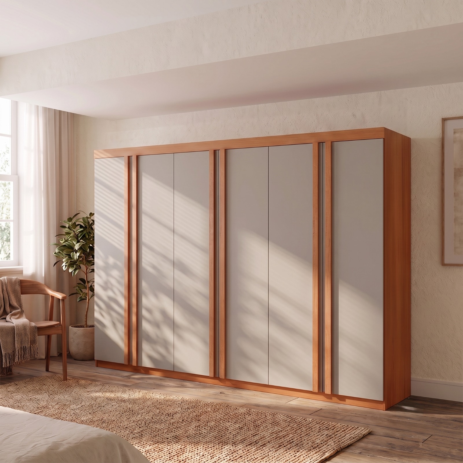 Guarda-Roupa Casal 100% MDF Urban 6 Portas 2 Gavetas Naturale e Off White