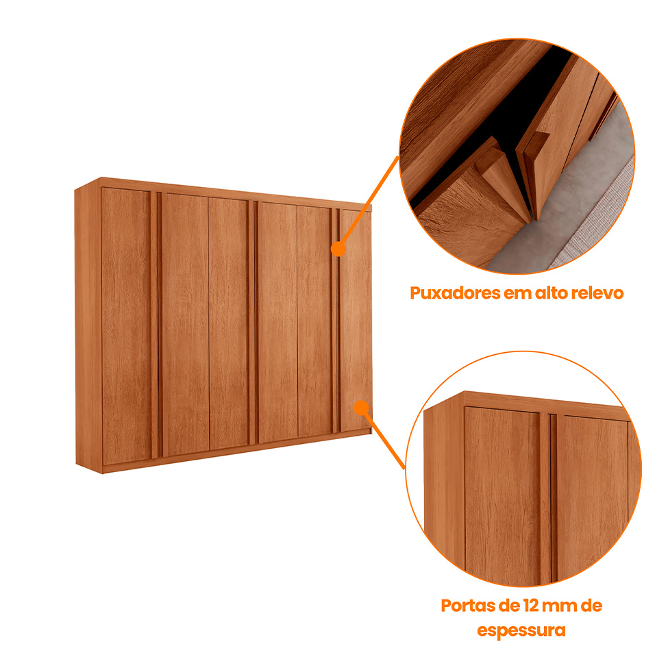 Guarda-Roupa Casal 100% MDF Urban 6 Portas 2 Gavetas Naturale e Off White