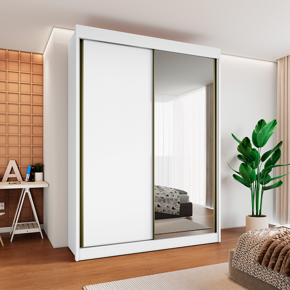 Guarda-Roupa Casal 100% MDF com Espelho Chicago 2 Portas 4 Gavetas Branco