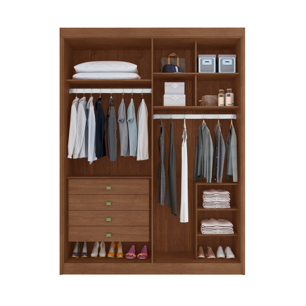 Guarda-Roupa Casal 100% MDF com Espelho Chicago 2 Portas 4 Gavetas Cacau