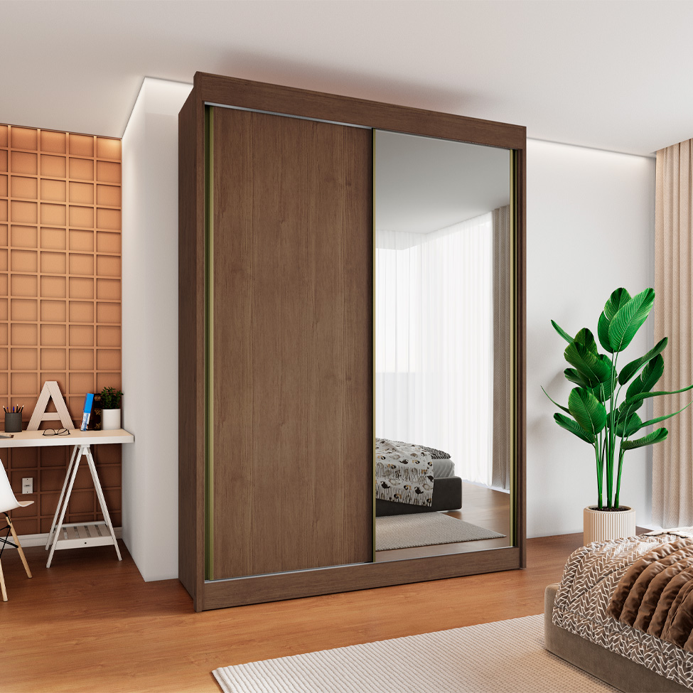 Guarda-Roupa Casal 100% MDF com Espelho Chicago 2 Portas 4 Gavetas Cacau