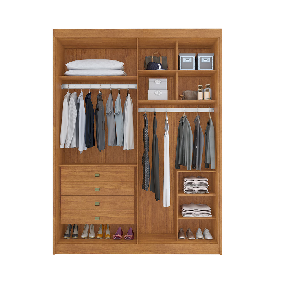 Guarda-Roupa Casal 100% MDF com Espelho Chicago 2 Portas 4 Gavetas Cinamomo
