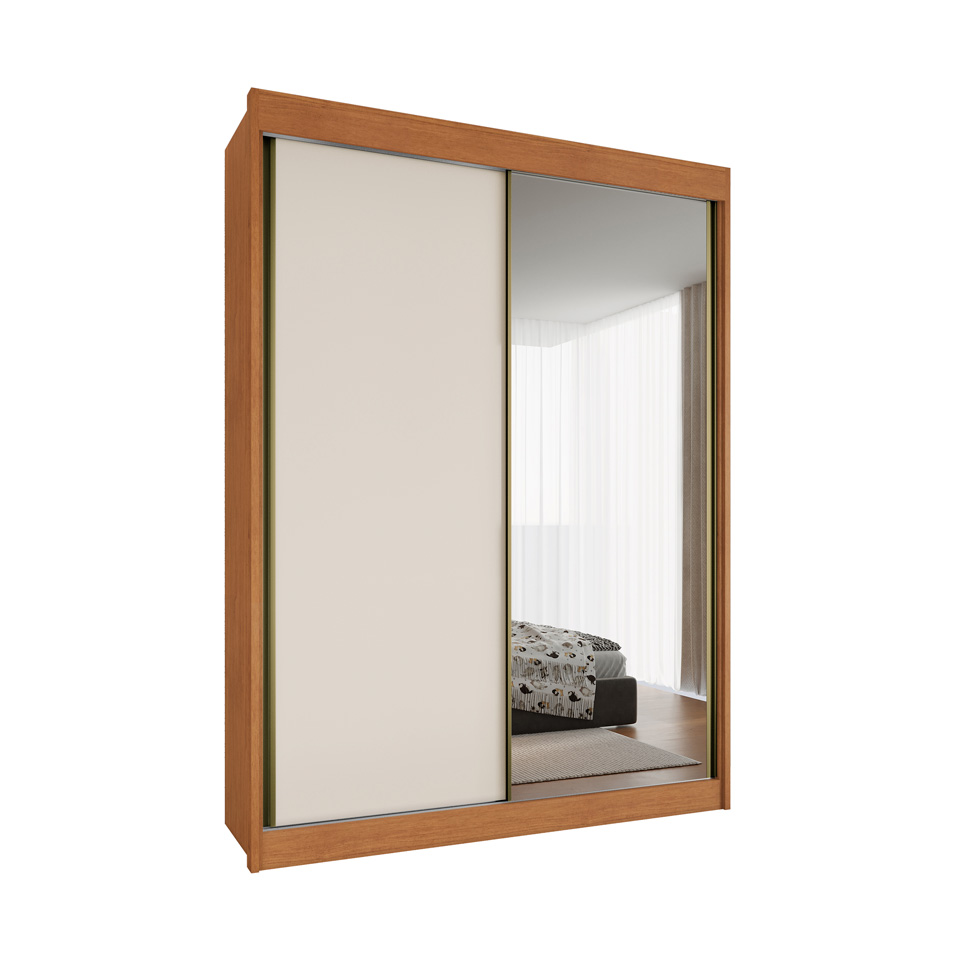 Guarda-Roupa Casal 100% MDF com Espelho Chicago 2 Portas 4 Gavetas Cinamomo e Off White