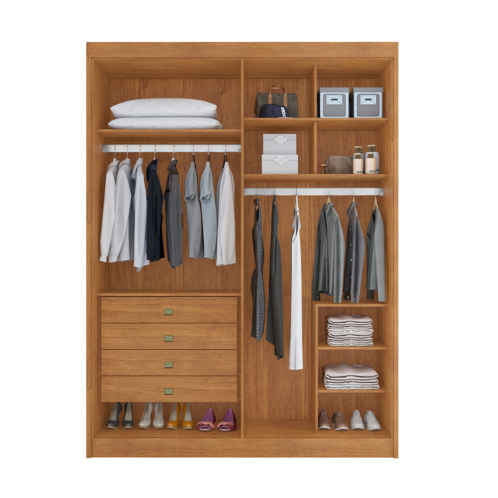 Guarda-Roupa Casal 100% MDF com Espelho Chicago 2 Portas 4 Gavetas Cinamomo e Off White