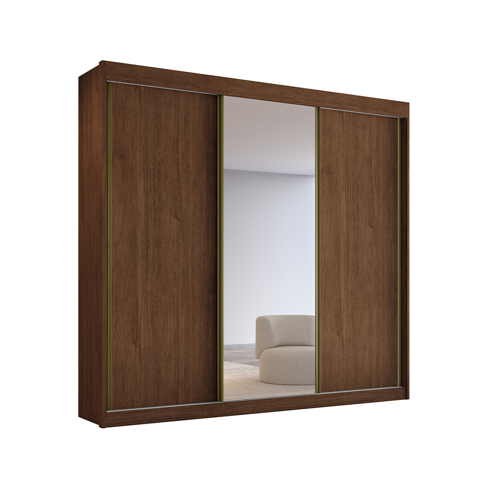 Guarda-Roupa Casal 100% MDF com Espelho Chicago 3 Portas 4 Gavetas Cacau