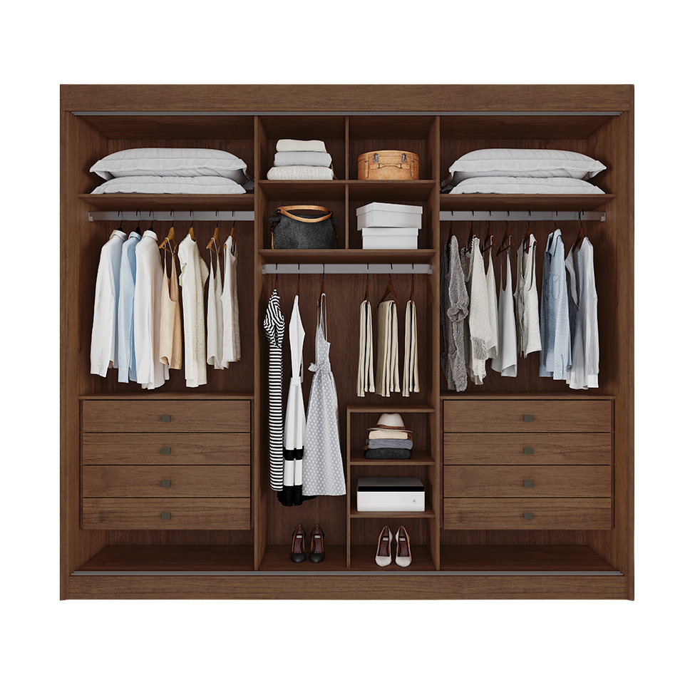 Guarda-Roupa Casal 100% MDF com Espelho Chicago 3 Portas 4 Gavetas Cacau