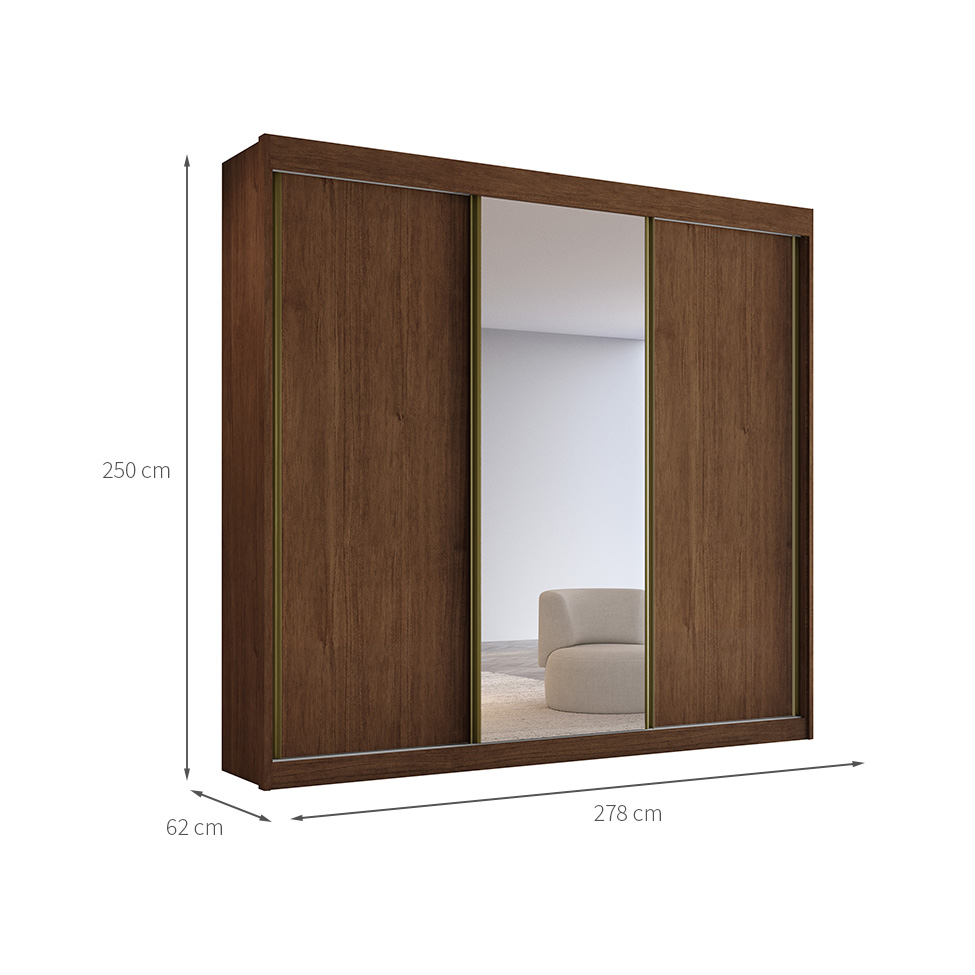 Guarda-Roupa Casal 100% MDF com Espelho Chicago 3 Portas 4 Gavetas Cacau