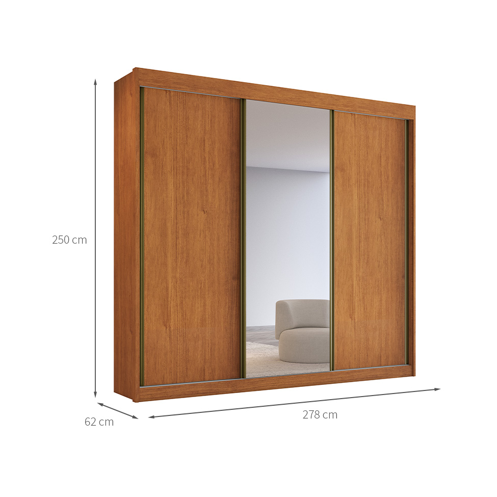 Guarda-Roupa Casal 100% MDF com Espelho Chicago 3 Portas 4 Gavetas Cinamomo