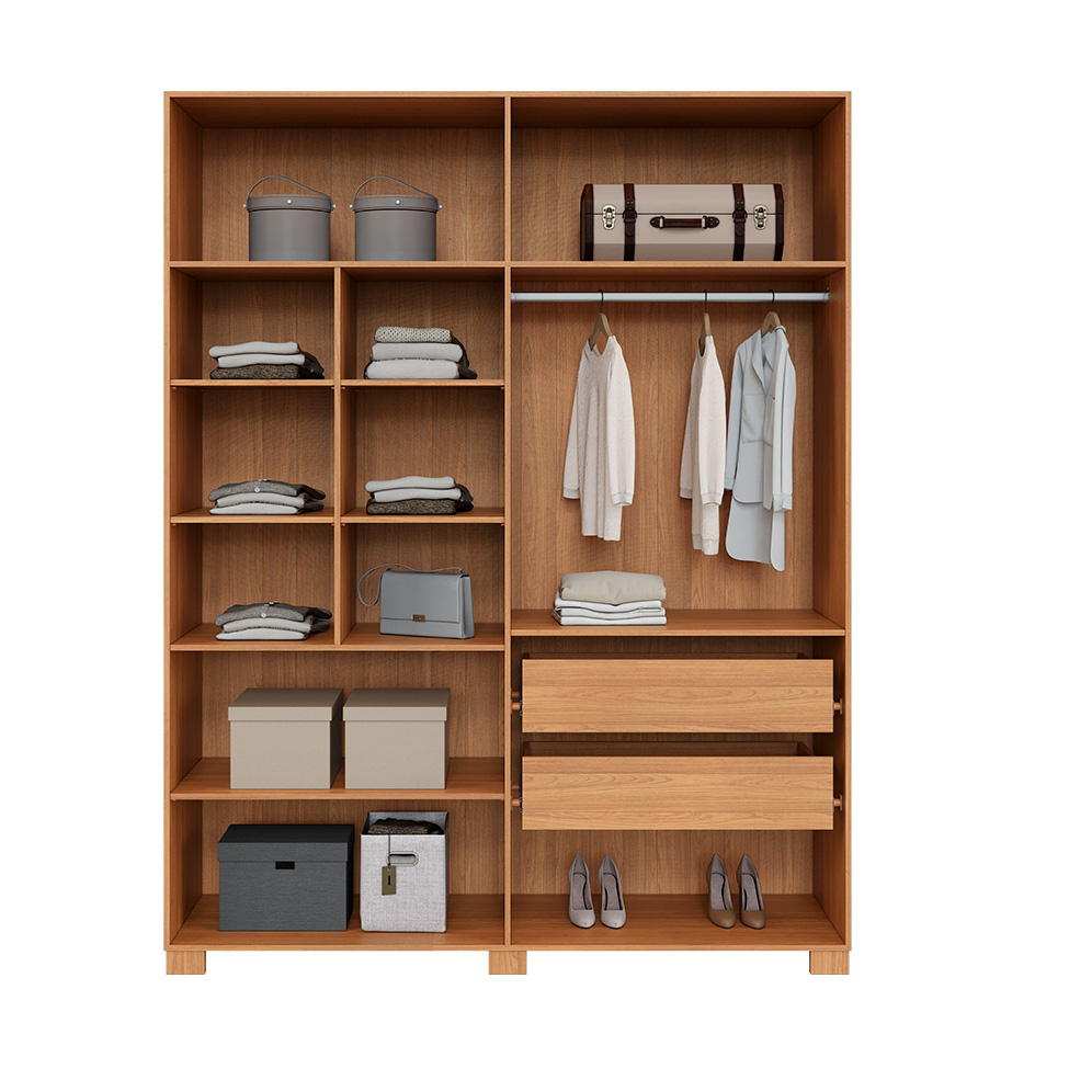 Guarda-Roupa Casal Afrodite 100% MDF 4 Portas 2 Gavetas Off White e Freijó