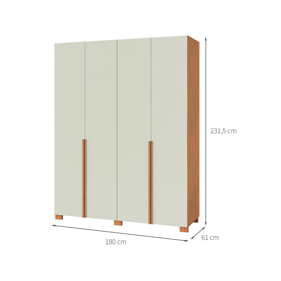 Guarda-Roupa Casal Afrodite 100% MDF 4 Portas 2 Gavetas Off White e Freijó