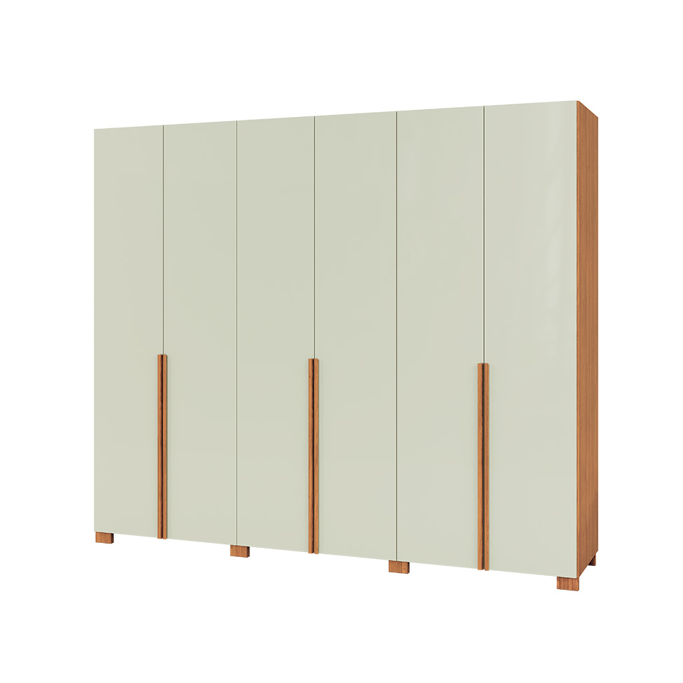 Guarda-Roupa Casal Afrodite 100% MDF 6 Portas 2 Gavetas Off White e Freijó