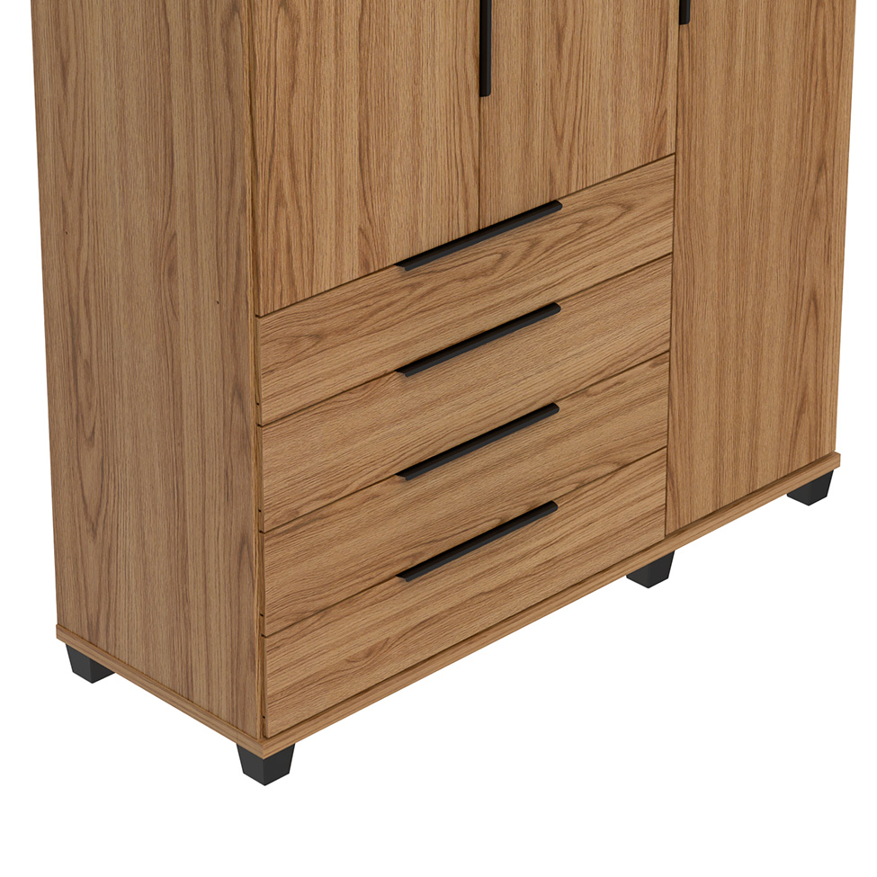 Guarda-Roupa Casal Allen 3 Portas 4 Gavetas Freijó