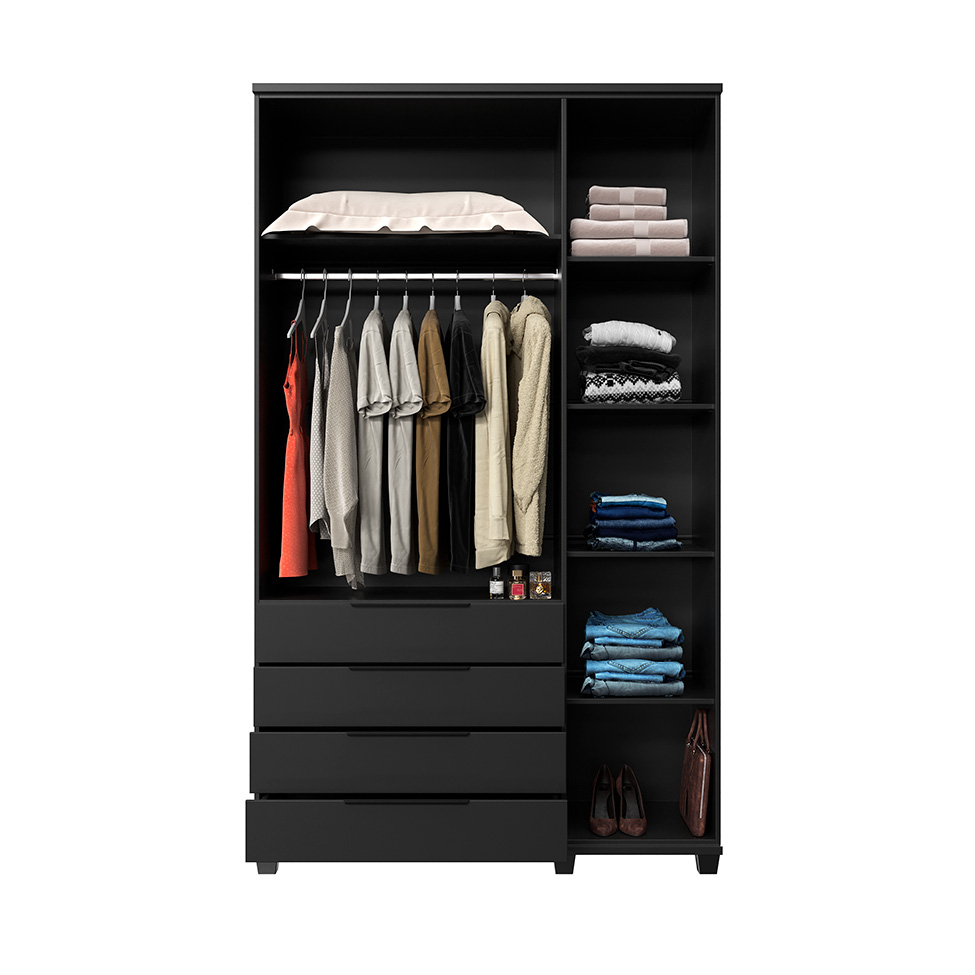 Guarda-Roupa Casal Allen 3 Portas 4 Gavetas Preto