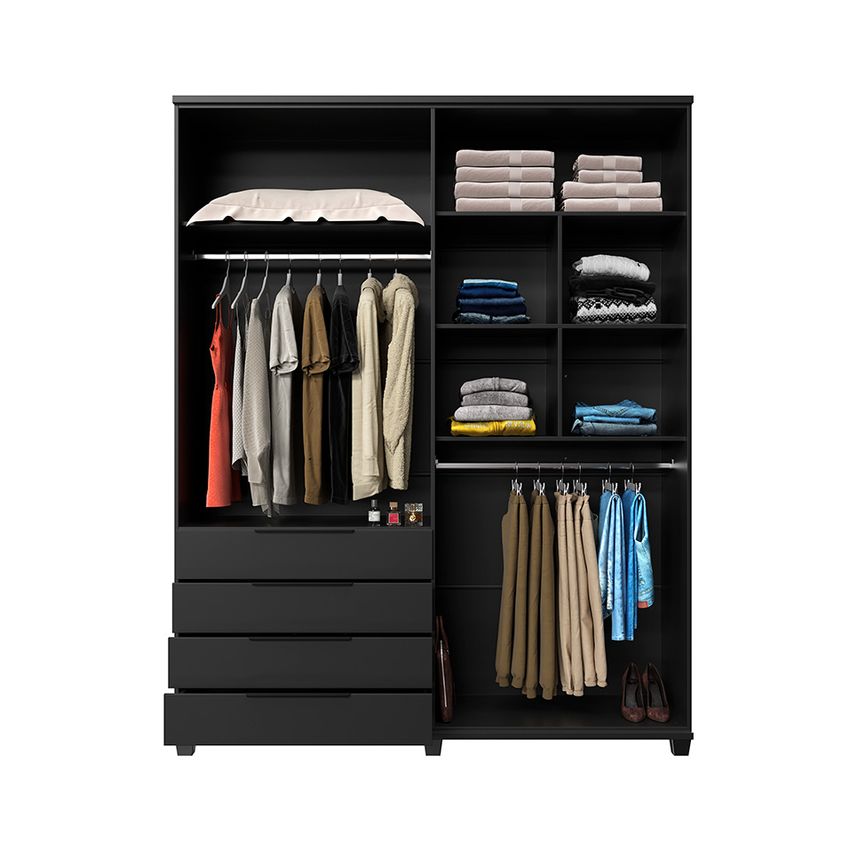 Guarda-Roupa Casal Allen 4 Portas 4 Gavetas Preto