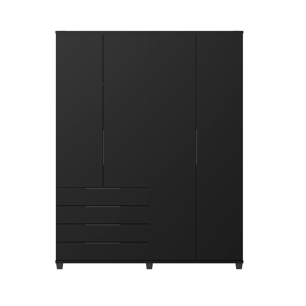 Guarda-Roupa Casal Allen 4 Portas 4 Gavetas Preto