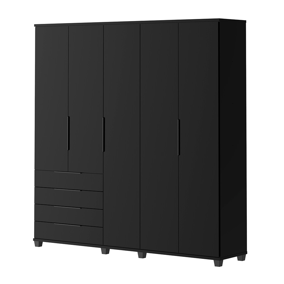 Guarda-Roupa Casal Allen 5 Portas 4 Gavetas Preto