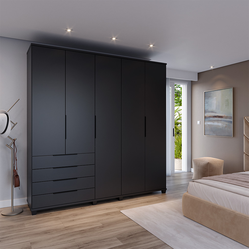 Guarda-Roupa Casal Allen 5 Portas 4 Gavetas Preto