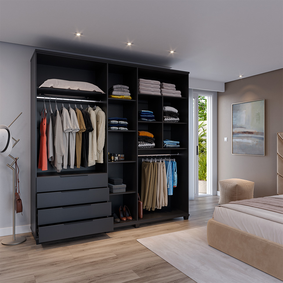 Guarda-Roupa Casal Allen 5 Portas 4 Gavetas Preto