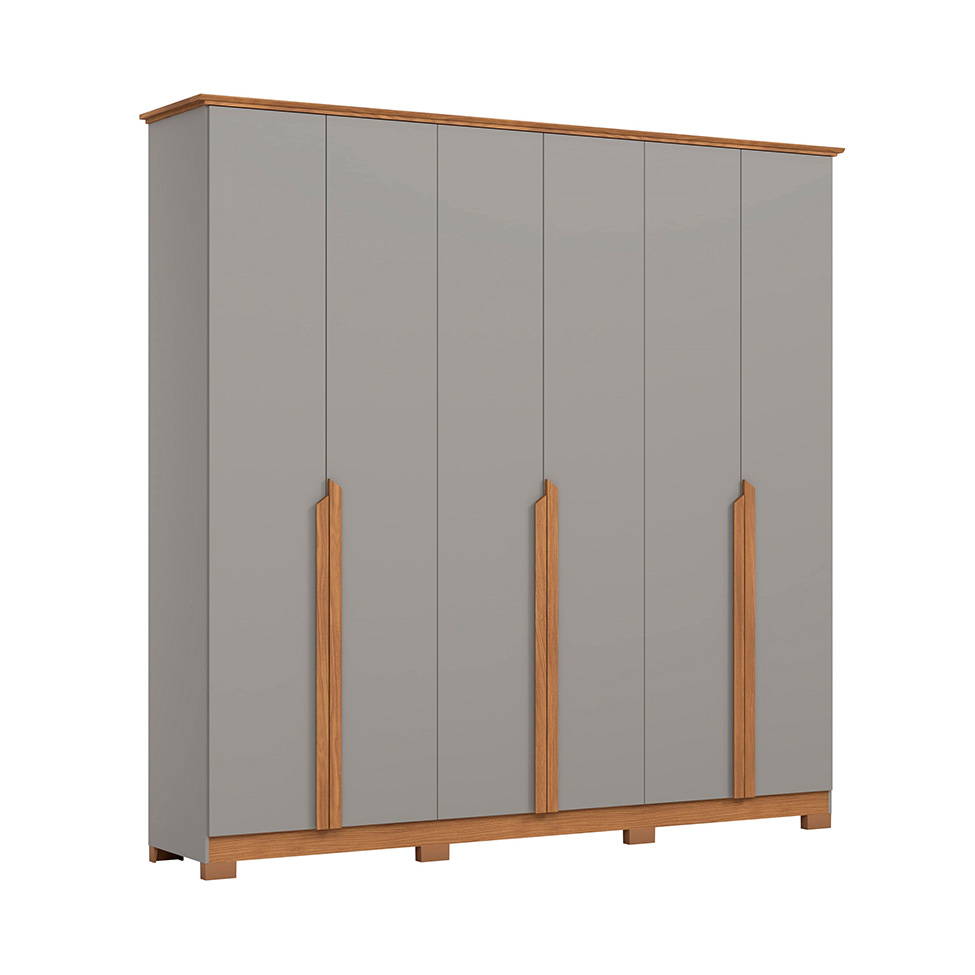 Guarda-Roupa Casal Andréas 6 Portas 6 Gavetas Cinza e Nature