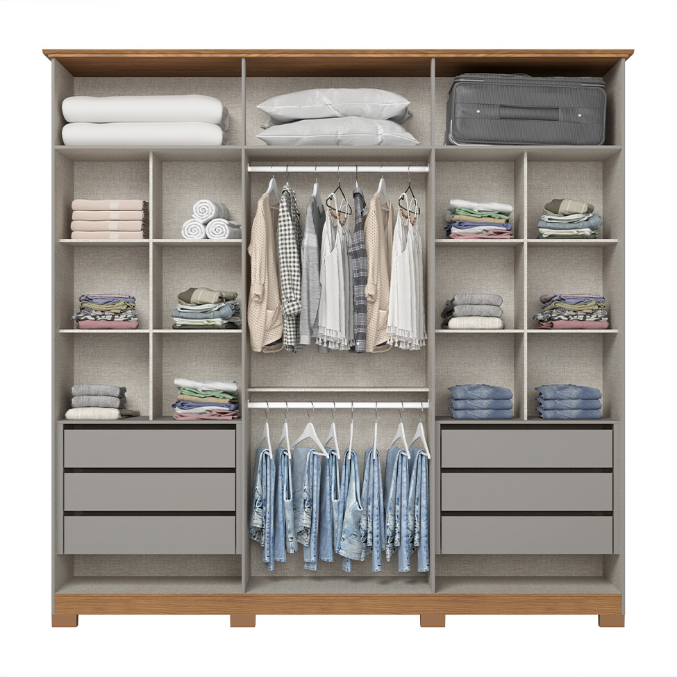 Guarda-Roupa Casal Andréas 6 Portas 6 Gavetas Cinza e Nature