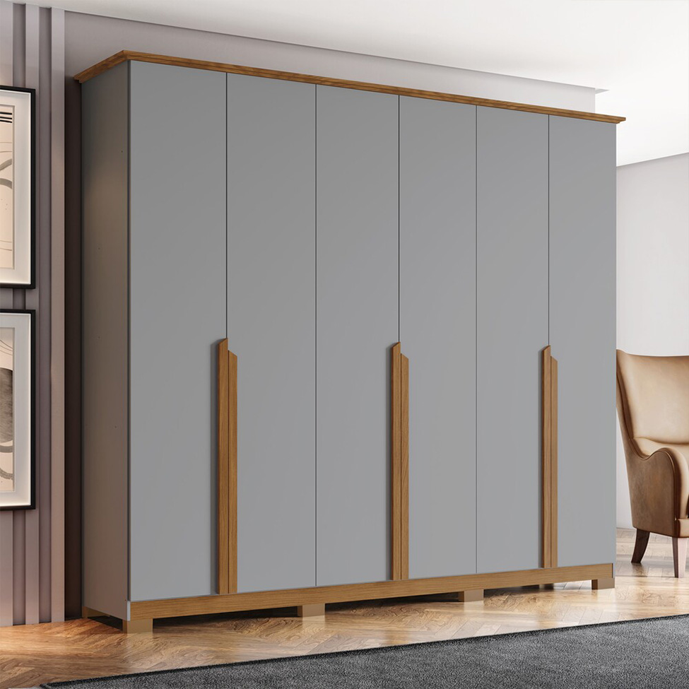 Guarda-Roupa Casal Andréas 6 Portas 6 Gavetas Cinza e Nature
