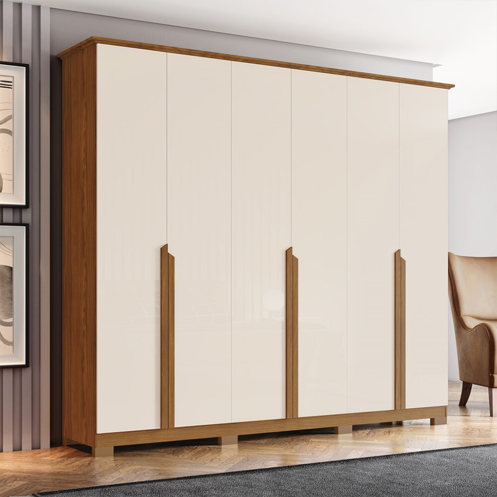 Guarda-Roupa Casal Andréas 6 Portas 6 Gavetas Off White e Nature