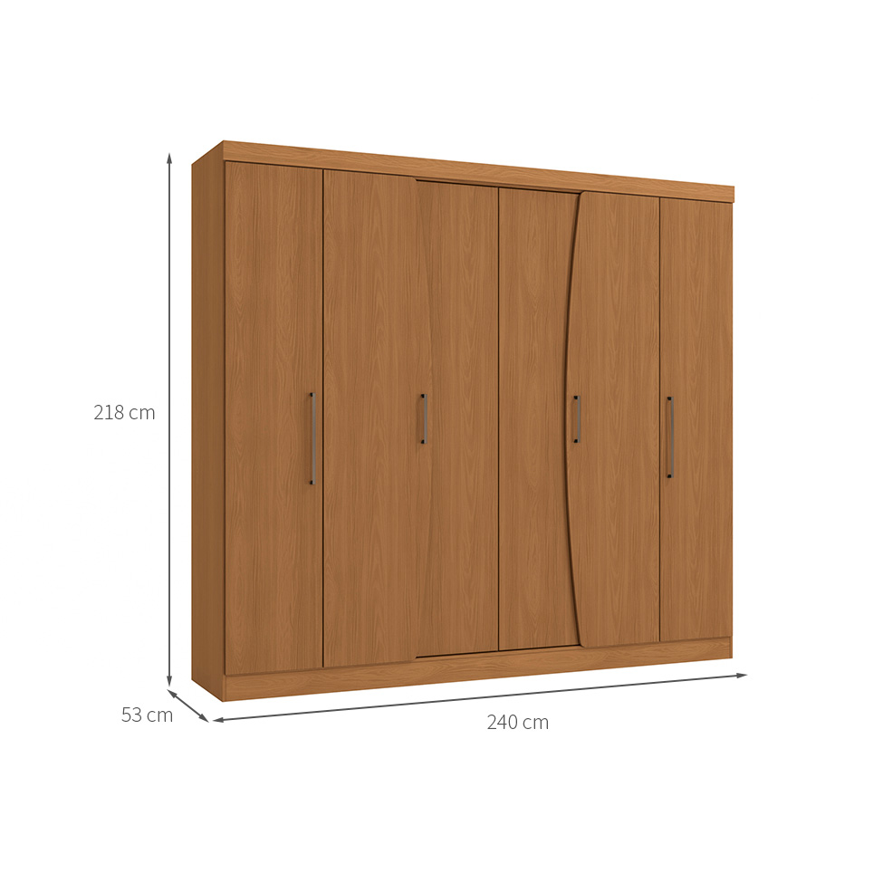 Guarda-Roupa Casal Angers sem Pés 6 Portas 3 Gavetas Canela