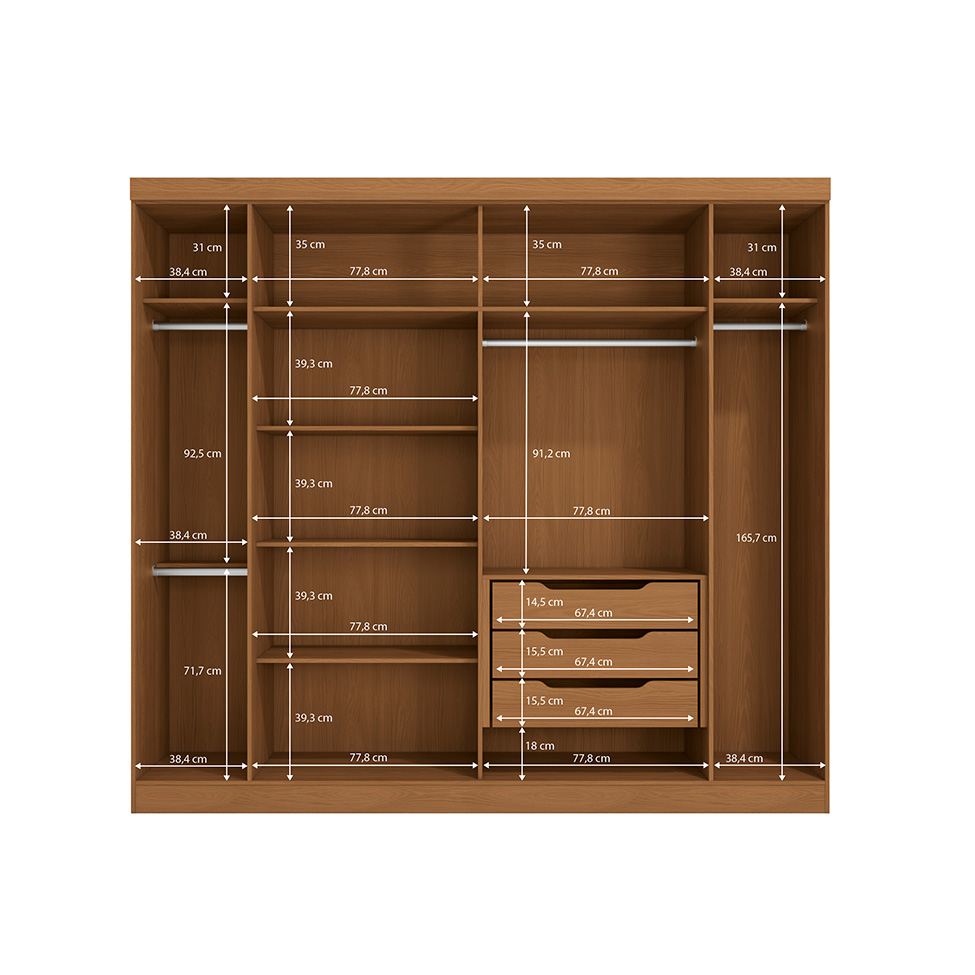 Guarda-Roupa Casal Angers sem Pés 6 Portas 3 Gavetas Canela