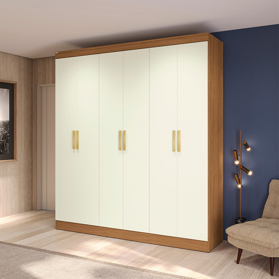 Guarda-Roupa Casal Annelise 6 Portas 2 Gavetas Canela e Off White