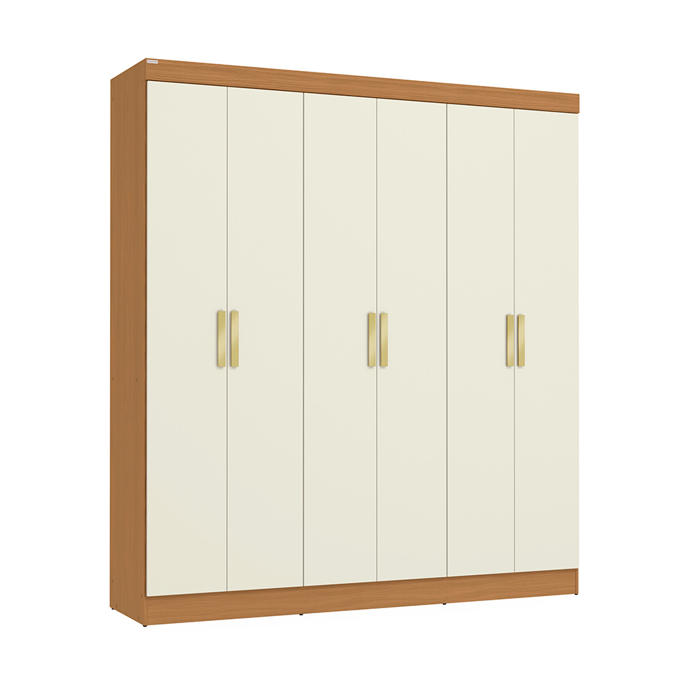 Guarda-Roupa Casal Annelise 6 Portas 2 Gavetas Canela e Off White