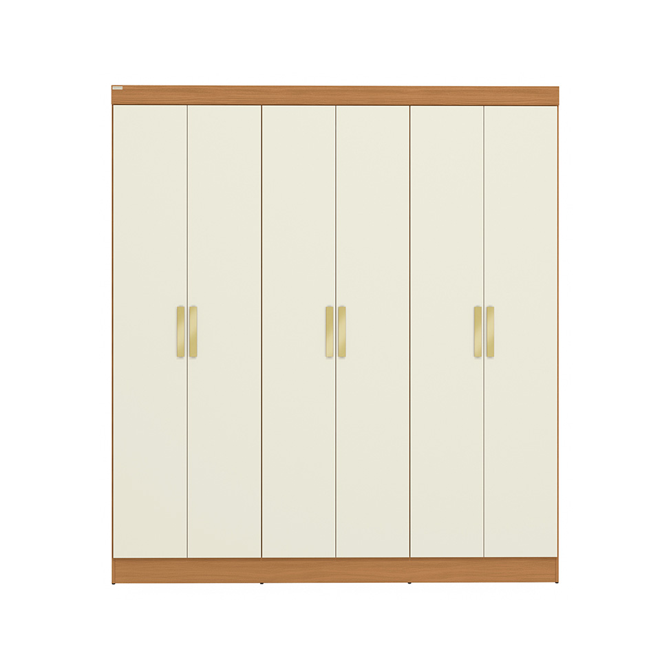 Guarda-Roupa Casal Annelise 6 Portas 2 Gavetas Canela e Off White