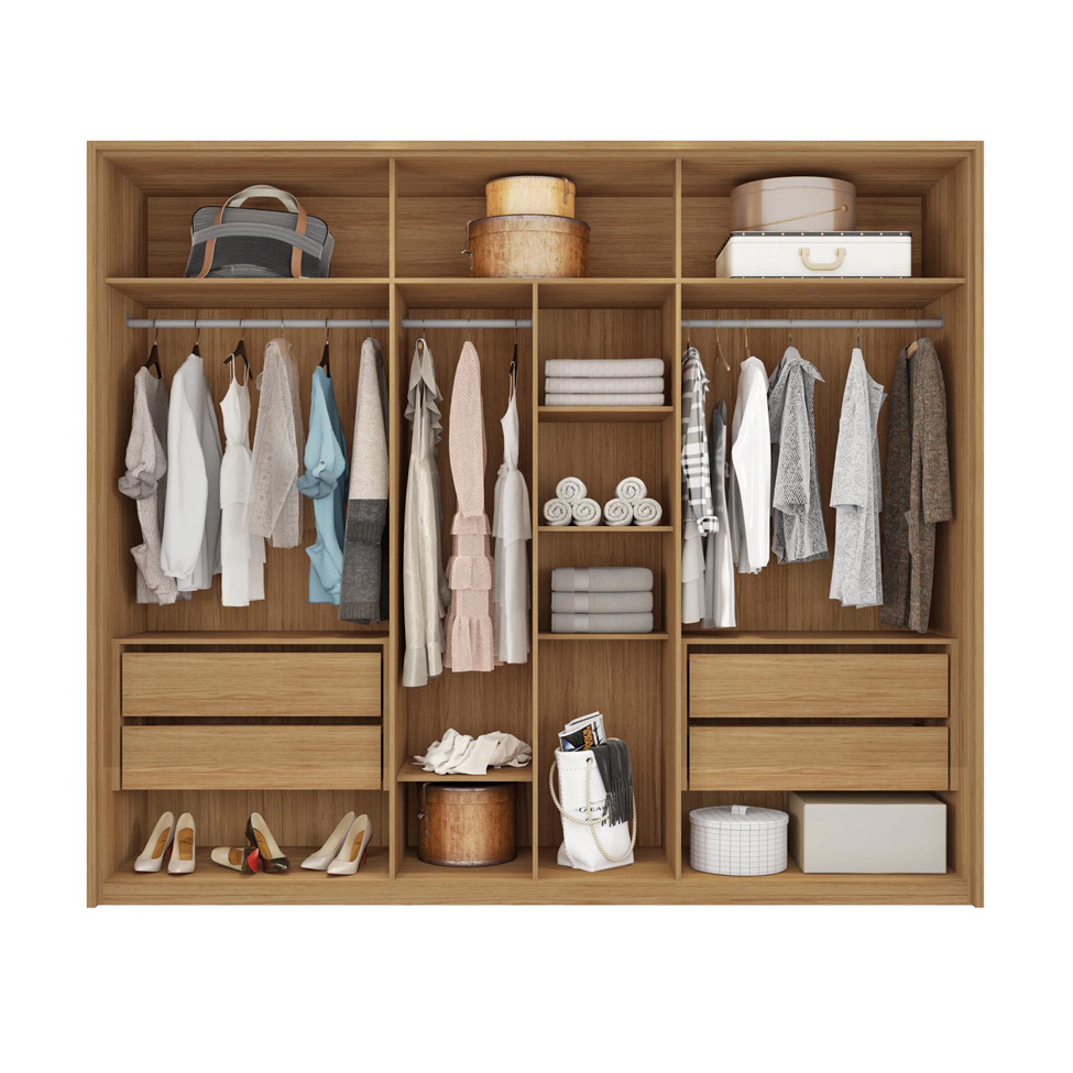 Guarda-Roupa Casal Apollo Ripado 6 Portas 4 Gavetas Buriti e Fendi