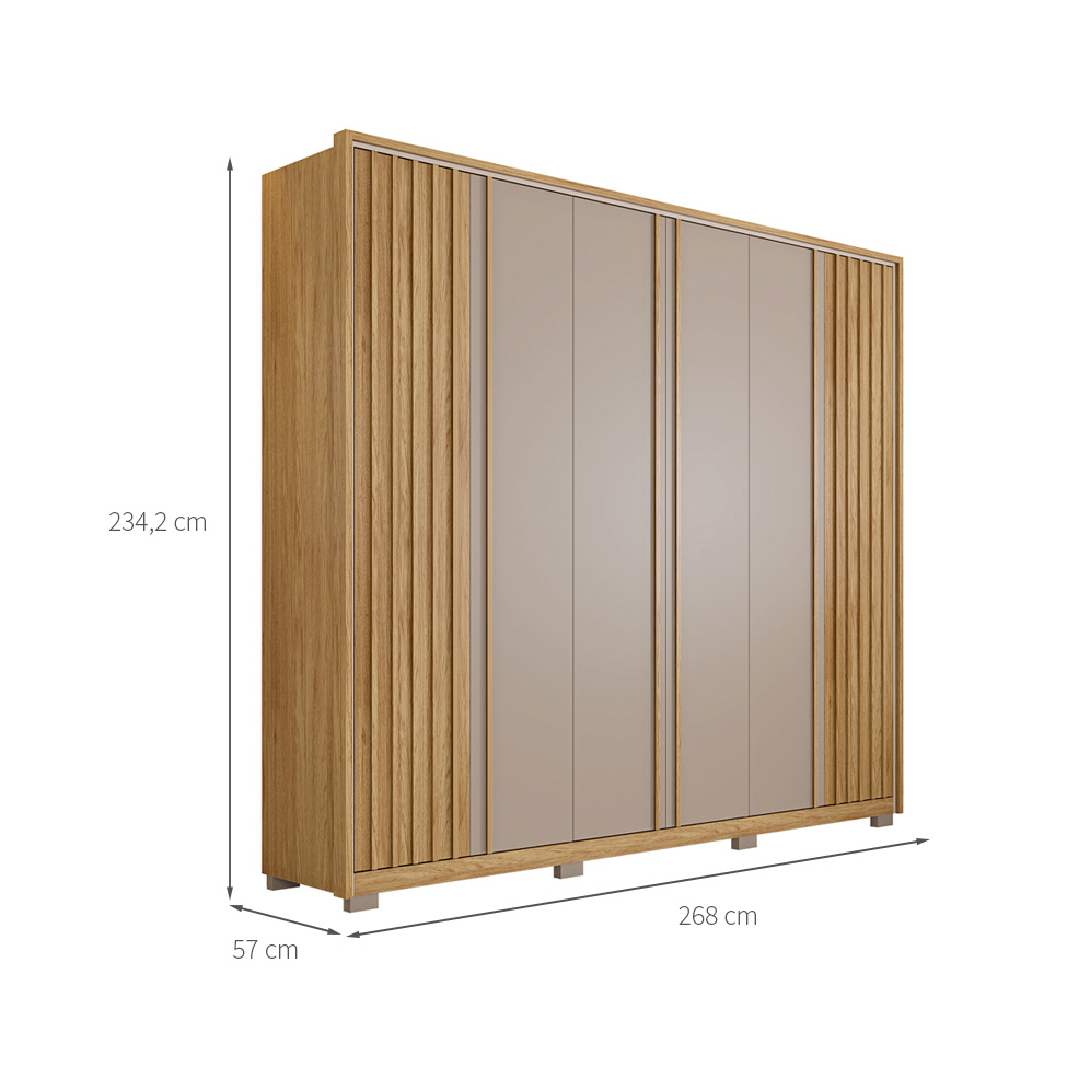 Guarda-Roupa Casal Apollo Ripado 6 Portas 4 Gavetas Buriti e Fendi