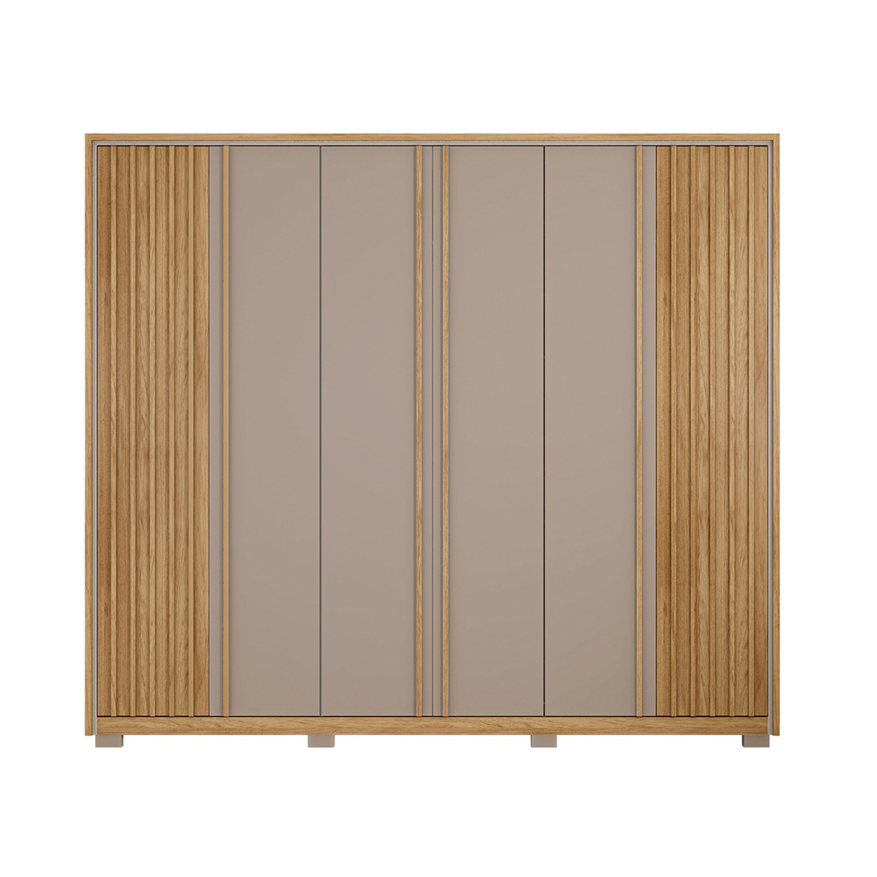 Guarda-Roupa Casal Apollo Ripado 6 Portas 4 Gavetas Buriti e Fendi