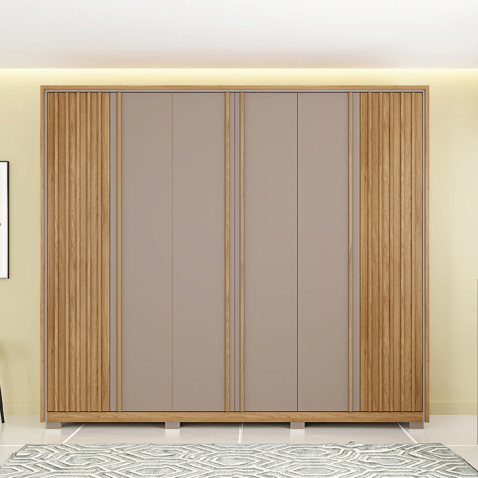 Guarda-Roupa Casal Apollo Ripado 6 Portas 4 Gavetas Buriti e Fendi