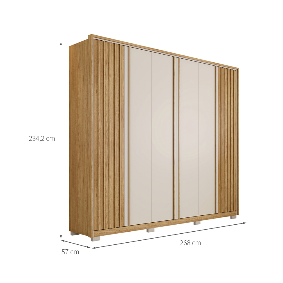 Guarda-Roupa Casal Apollo Ripado 6 Portas 4 Gavetas Buriti e Off White