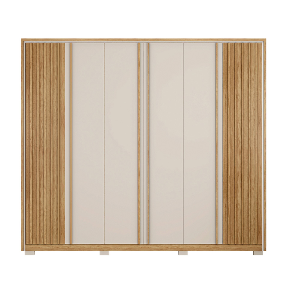 Guarda-Roupa Casal Apollo Ripado 6 Portas 4 Gavetas Buriti e Off White