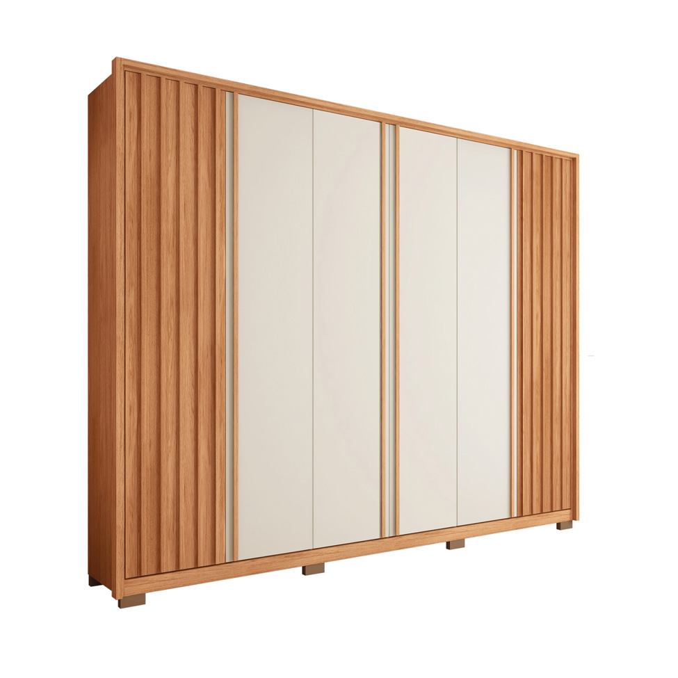 Guarda-Roupa Casal Apollo Ripado 6 Portas 4 Gavetas Freijó e Off White