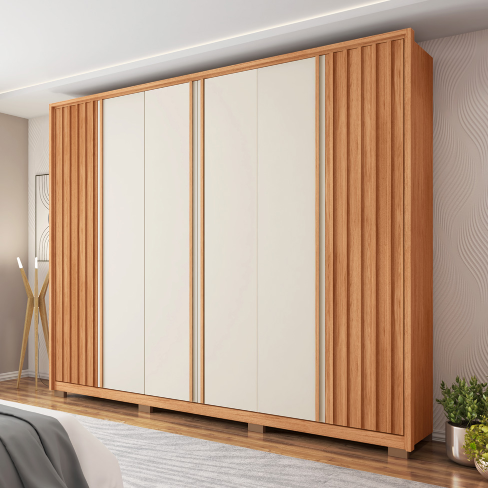 Guarda-Roupa Casal Apollo Ripado 6 Portas 4 Gavetas Freijó e Off White