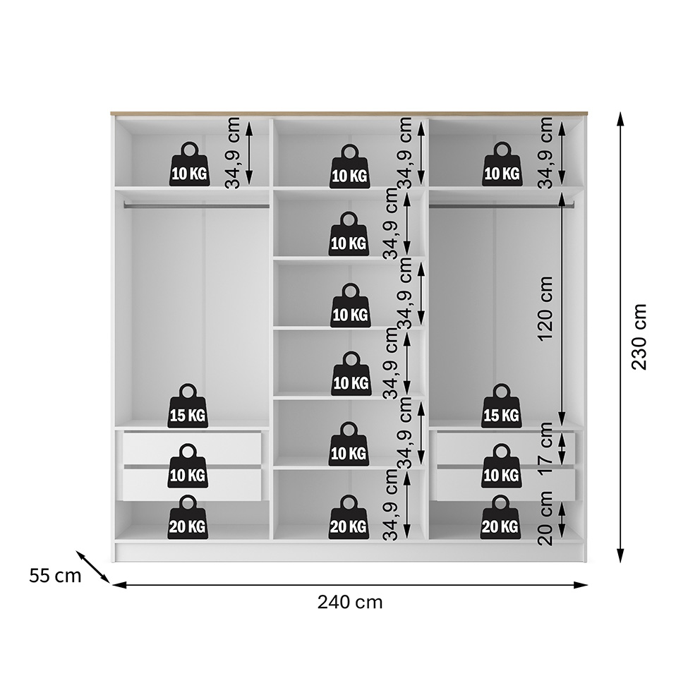Guarda-Roupa Casal Asti 100% MDF 6 Portas 2 Gavetas Branco