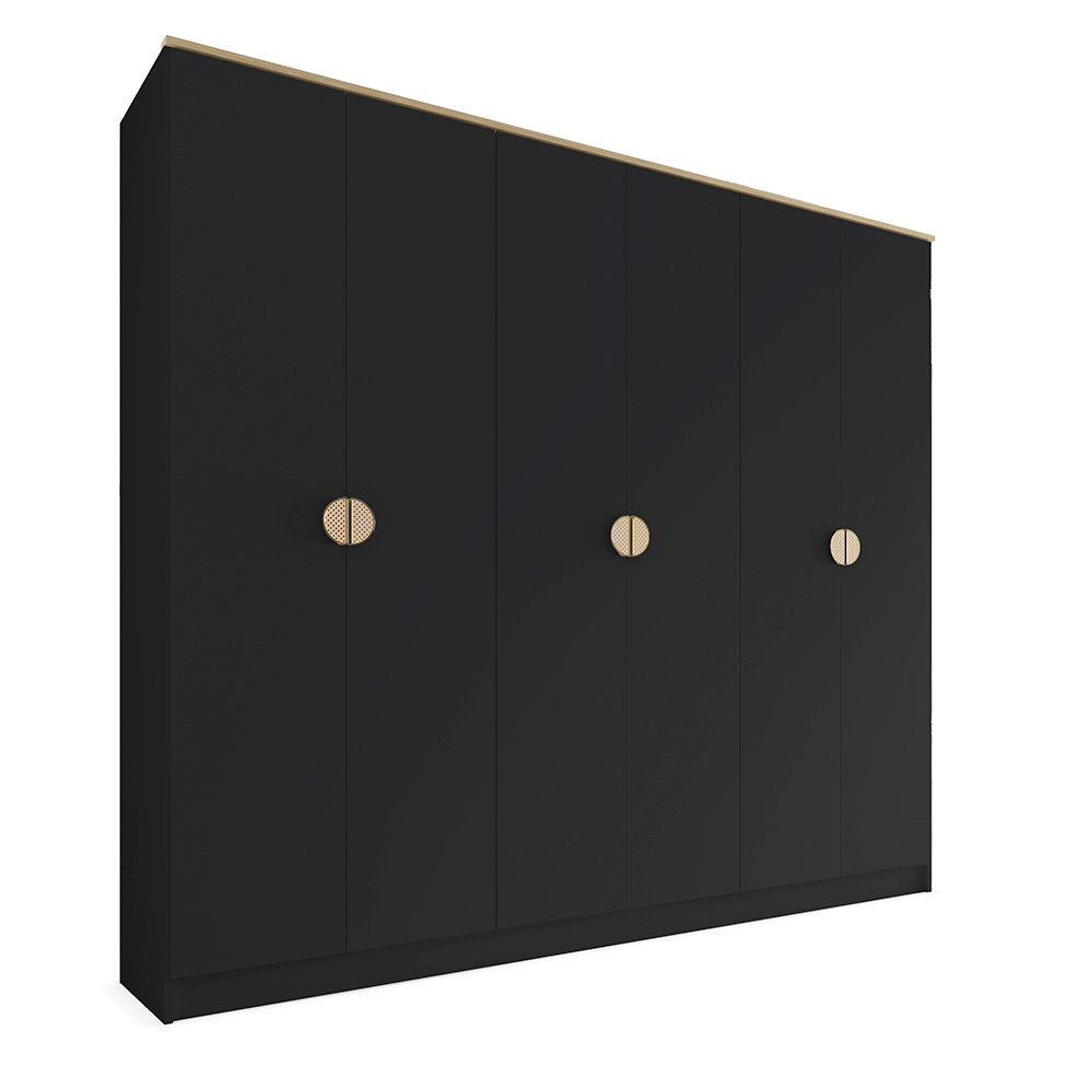 Guarda-Roupa Casal Asti 100% MDF 6 Portas 2 Gavetas Preto