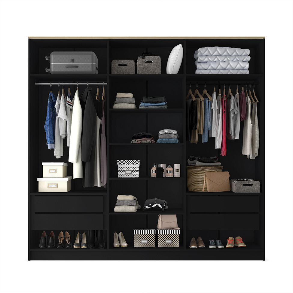 Guarda-Roupa Casal Asti 100% MDF 6 Portas 2 Gavetas Preto