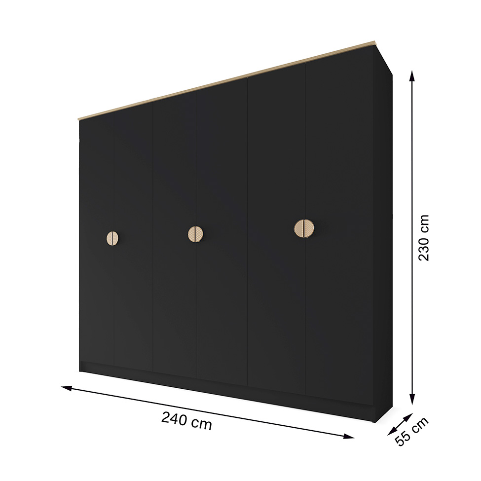 Guarda-Roupa Casal Asti 100% MDF 6 Portas 2 Gavetas Preto