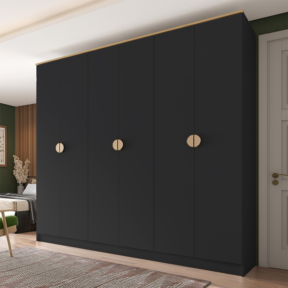 Guarda-Roupa Casal Asti 100% MDF 6 Portas 2 Gavetas Preto